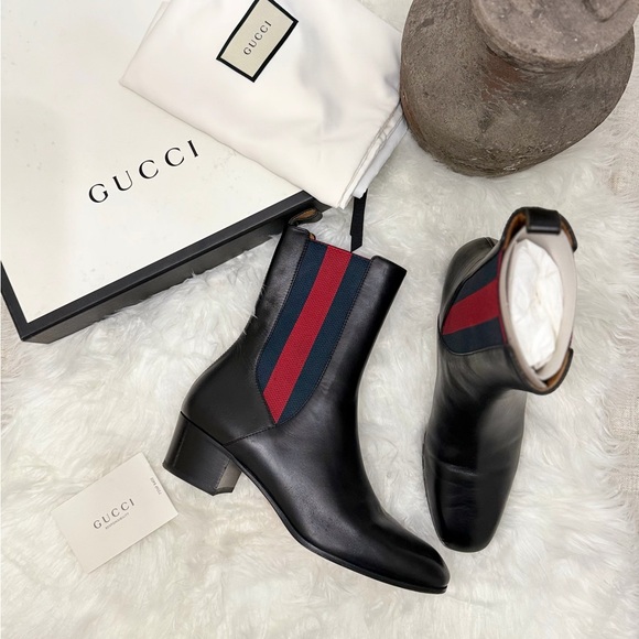 Gucci Shoes - GUCCI KAREN WEB ACCENTED ANKLE BOOTS